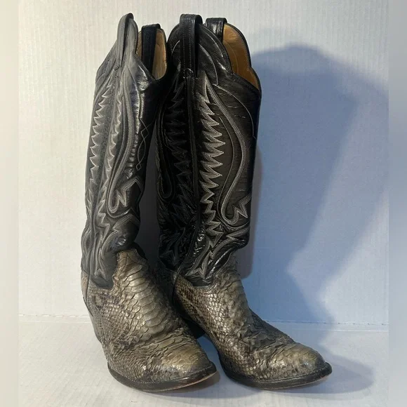 ❗️ Women’s Western Cowboy Cowgirl Black Leather Snakeskin Boots Size 6 Panhandle - Picture 2 of 14